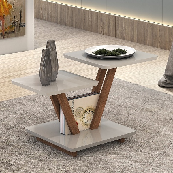 Mesa Lateral Apoio De Canto Sala Sofá Pés De Madeira Moderna
