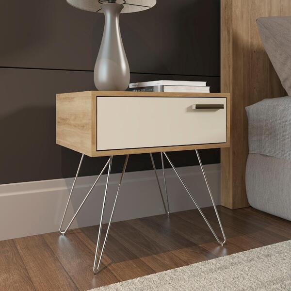 Mesa Lateral/cabeceira 1 Gaveta Off White Base Metal Carraro