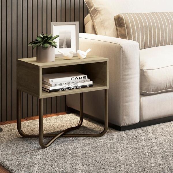 Mesa Lateral/cabeceira Madeirada E Tubos Ouro Velho Carraro