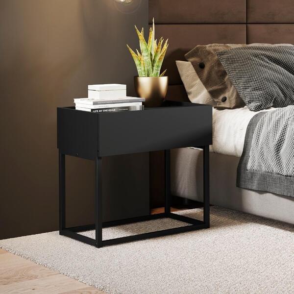 Mesa Lateral/cabeceira Preta E Tubos Preto Fosco Carraro