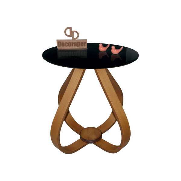 Mesa Lateral Cebola Com Vidro 50cm - Preto - 50cm