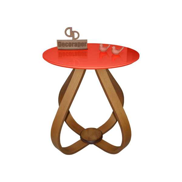 Mesa Lateral Cebola Com Vidro 50cm - Vermelha - 70cm