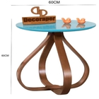 Mesa Lateral Cebola Com Vidro 60cm - Azul Turquesa - 60cm