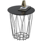 Mesa Lateral Cesto Aramado Redondo Grafite Com Tampo Preto