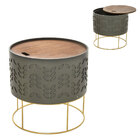 Mesa Lateral Com Baú Em Metal E Mdf Verde Acinzentado 35cm 16