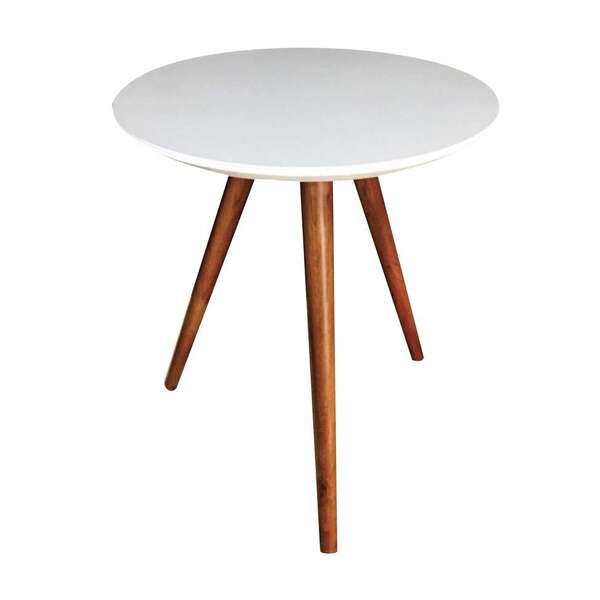 Mesa Lateral Com Tampo De Vidro Redonda Stacy Branca 50 Cm