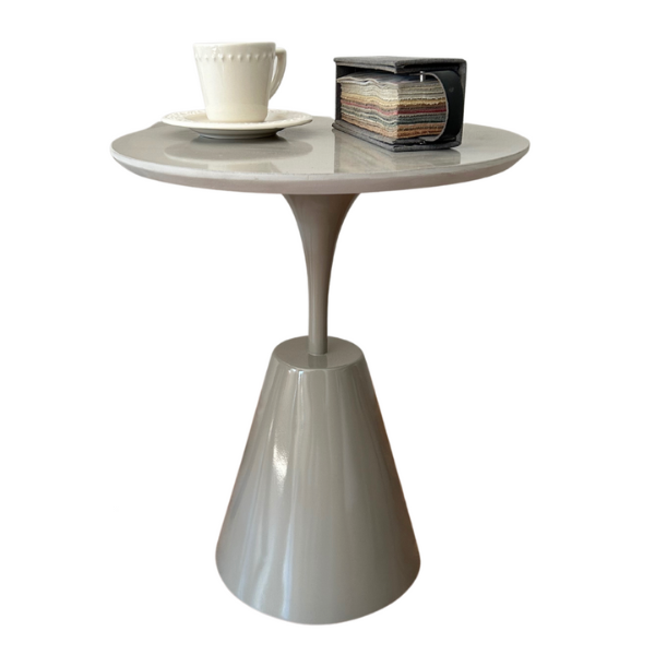 Mesa Lateral Cone Masp Redonda 50 Cm Tampo Cinza Base Cinza -