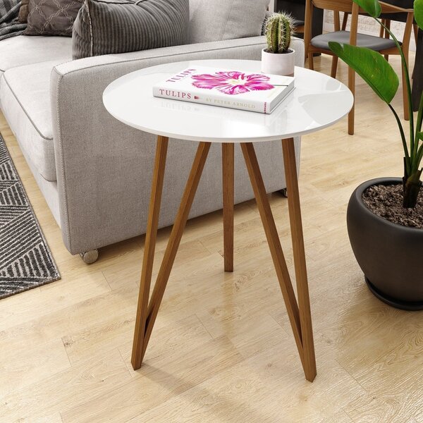 Mesa Lateral Corinto 60 Cm Branco / Mel