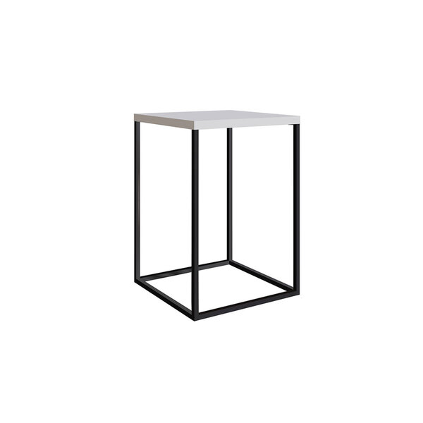 Mesa Lateral Cube Estilo Industrial Branco Base Metálica Pret