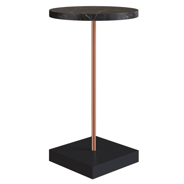 Mesa Lateral De Apoio Redonda Alta Marquina Base Cobre - Arte