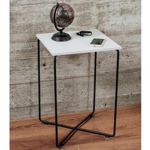 Mesa Lateral De Apoio Tampo Quadrado Preto