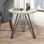 Mesa Lateral De Canto Off White Com Pé Metal Preto