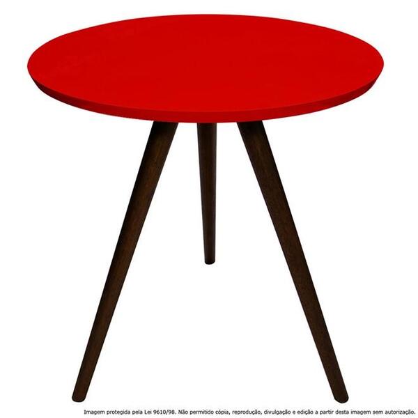 Mesa Lateral De Canto Tripé Laqueada Tabaco E Vermelha