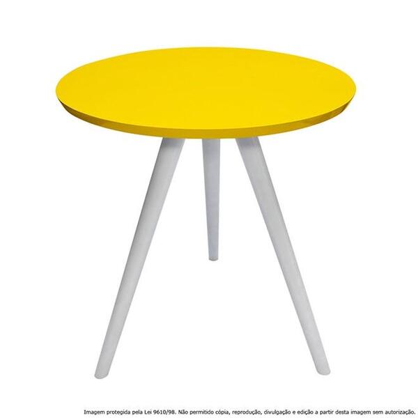 Mesa Lateral De Canto Tripé Média Laqueada Branca E Amarela