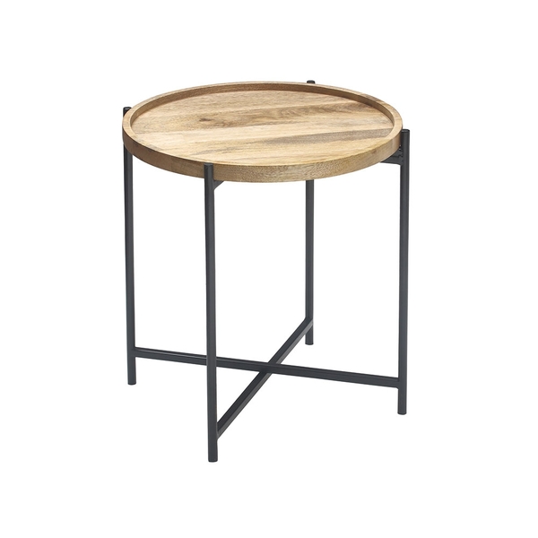 Mesa Lateral De Madeira Na Cor Natural Com Pes De Metal Pret