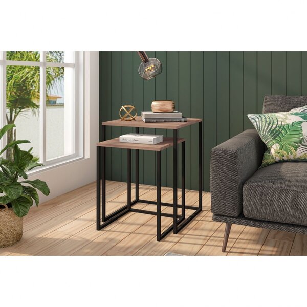 Mesa Lateral Dupla Industrial 38x45cm Fabone Móveis Preto/dem