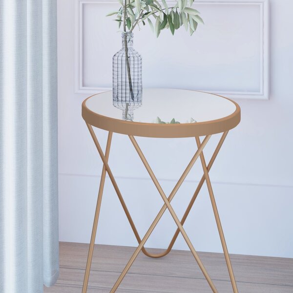 Mesa Lateral Em Aço Tampo Vidro Malta Gold