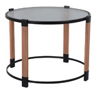 Mesa Lateral Em Metal Madeira E Vidro Preto 45cm Bo0044 Btc