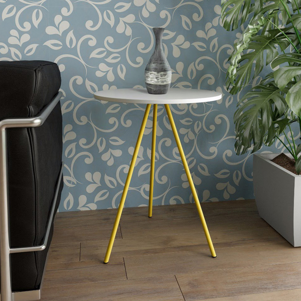 Mesa Lateral Gabriela Wood Branco E Amarelo