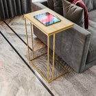 Mesa Lateral Greco 67cm X 45cm X 30cm Natural Tawary / Dourado