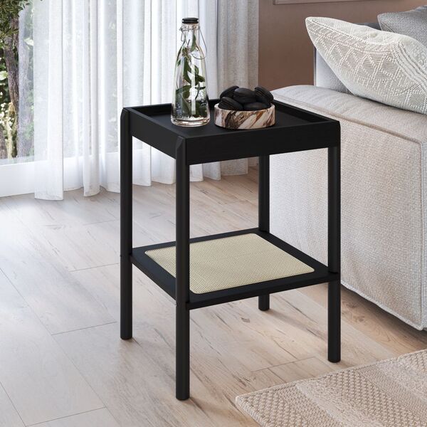 Mesa Lateral Íris Quadrada C/ Prateleira  43cm Palhinha Pé Ma