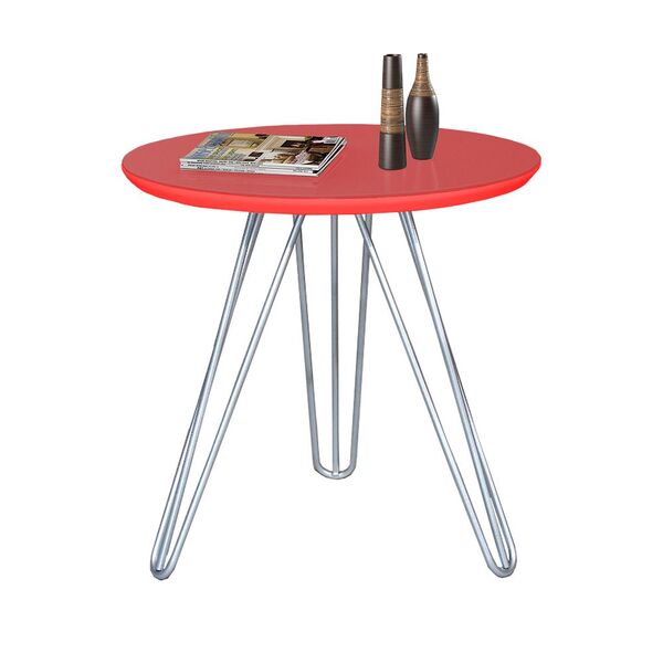 Mesa Lateral Jade Pé Prata Bisart Decor Vermelho