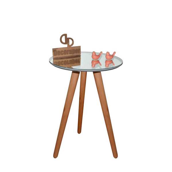 Mesa Lateral Laqueada Com Espelho Tripé 35cm - Off White - 60