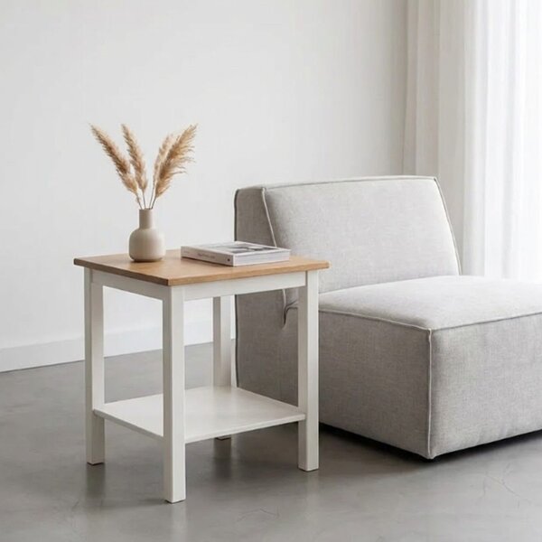 Mesa Lateral Madeira Maciça Vanilla Yescasa Amêndoa/branco