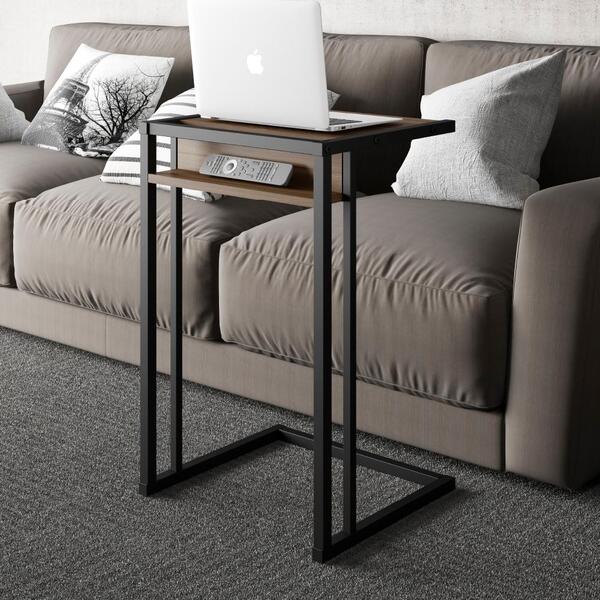 Mesa Lateral Madeirada E Tubos Preto Fosco Carraro