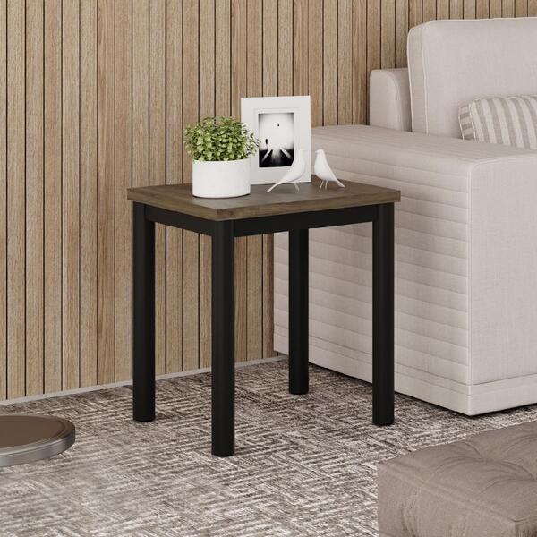 Mesa Lateral Madeirada E Tubos Pretos Carraro