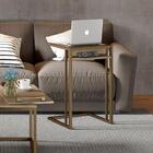 Mesa Lateral Madeirada Noce E Tubos Ouro Velho