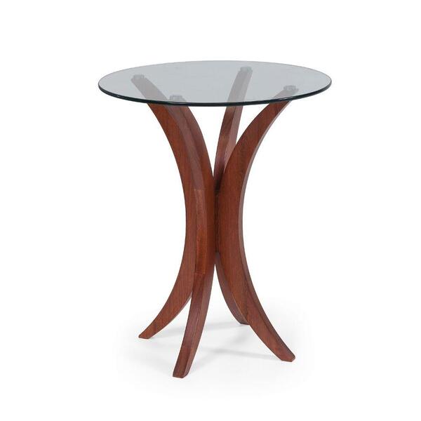 Mesa Lateral Média Com Tampo De Vidro  - Nozes