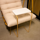 Mesa Lateral Multiuso Tampo Branco Base Dourada Para Sofá J01