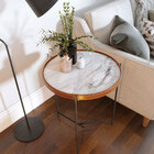 Mesa Lateral Nezuko 71cm Base Grafite Tampo Mármore Branco G2