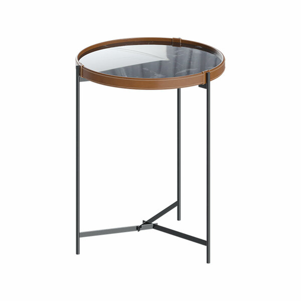 Mesa Lateral Nezuko 71cm Base Grafite Tampo Mármore Preto G29