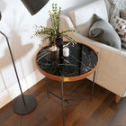 Mesa Lateral Nezuko 71cm Base Grafite Tampo Mármore Preto G29