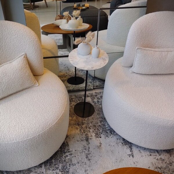 Mesa Lateral Norina - Baixa, Tampo 30 Cm Redondo Marmorizado