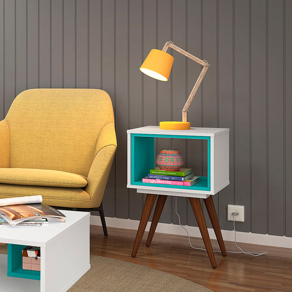 Mesa Lateral Para Sala Branca/turquesa Retrô 40