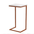 Mesa Lateral Para Sofá Base Bronze Tampo De Madeira Branco