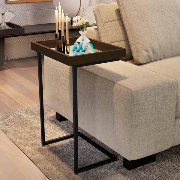 Mesa Lateral Para Sofá Com Espelho Canela Preto 4774 Luxo Jb