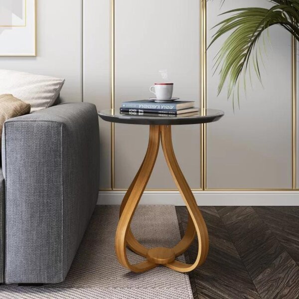 Mesa Lateral Redonda 60cm Rubi Preto / Mel