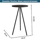 Mesa Lateral Redonda Artesano 58,5 cm (altura) em MDP Preto E