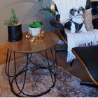 Mesa Lateral Redonda Base Aramada Cidreira  Madeira/preto