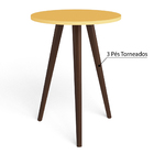 Mesa Lateral Redonda Bento Com Pés Em Madeira Maciça - Amarelo