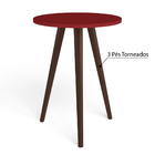 Mesa Lateral Redonda Bento Com Pés Em Madeira Maciça - Vermel