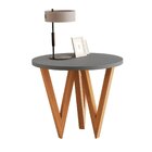 Mesa Lateral Redonda Com Pés Em Madeira 8038 Ônix