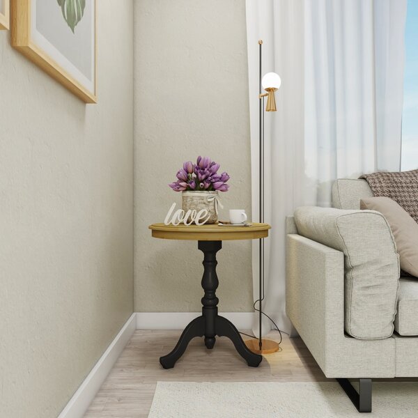 Mesa Lateral Redonda Madeira Maciça Aconchego  Mel/preto Lava