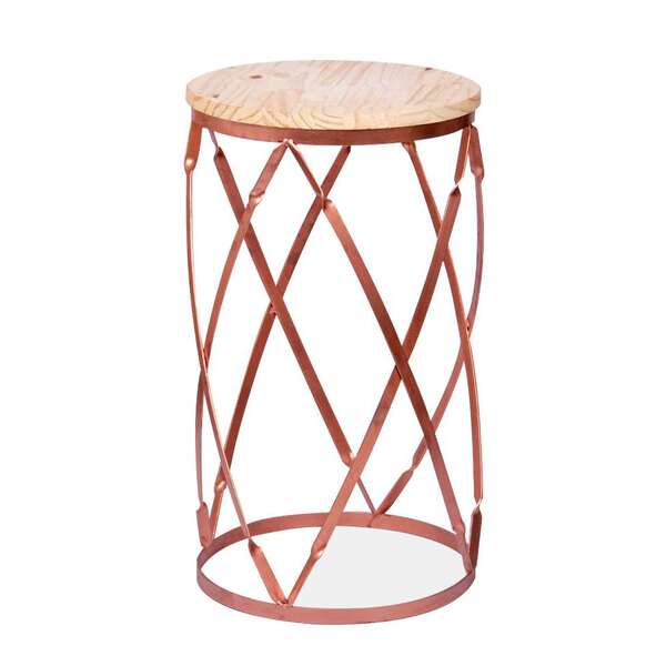 Mesa Lateral Redonda Stylo Madeira E Bronze