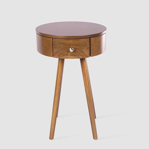 Mesa Lateral Redonda Tulipa Em Madeira 1 Gaveta Imbuia