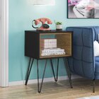 Mesa Lateral Retro Metal Dallas Olivar Preto/mel Freijó